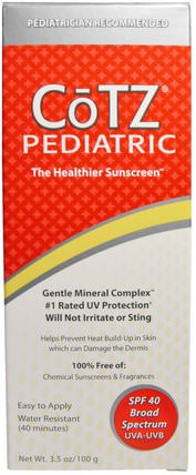 Pediatric, Sunscreen, SPF 40, 3.5 oz (100 g) by Cotz, 洗澡，美容，防曬霜，spf 30-45，兒童和嬰兒防曬霜 HK 香港