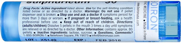 咳嗽和喉嚨，感冒和流感 - Boiron, Single Remedies, Kali Sulphuricum, 30C, Approx 80 Pellets