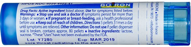 咳嗽和喉嚨，感冒和流感 - Boiron, Single Remedies, Phytolacca Decandra, 30C, Approx 80 Pellets