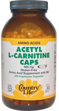 Acetyl L-Carnitine Caps, 500 mg, 240 Vegetarian Capsules by Country Life, 補充劑，氨基酸，左旋肉鹼，乙酰左旋肉鹼 HK 香港