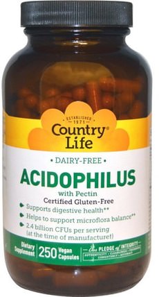 Acidophilus with Pectin, 250 Veggie Caps by Country Life, 補充劑，益生菌，嗜酸乳桿菌 HK 香港