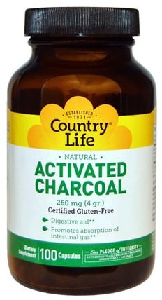 Activated Charcoal, 260 mg (4 g), 100 Capsules by Country Life, 補品，礦物質，活性炭 HK 香港