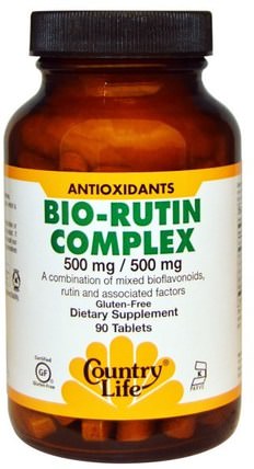 Bio-Rutin Complex, 500 mg / 500 mg, 90 Tablets by Country Life, 補充劑，抗氧化劑，蘆丁，維生素 HK 香港