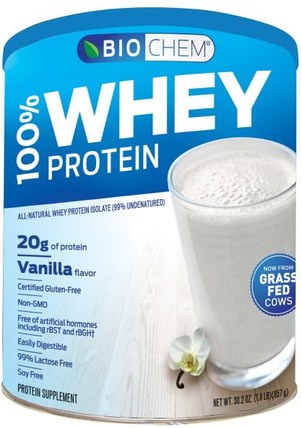BioChem, 100% Whey Protein, Powder, Vanilla, 30.2 oz (857 g) by Country Life, 補充劑，乳清蛋白，生物化學 HK 香港