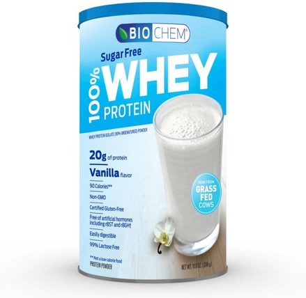 Biochem, 100% Whey Protein, Sugar Free, Vanilla, 11.8 oz (336 g) by Country Life, 補充劑，乳清蛋白，生物化學 HK 香港