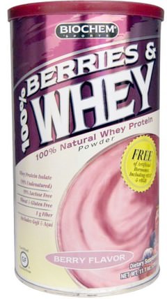 BioChem, 100% Whey Protein Powder, Berry Flavor, 11.1 oz (316 g) by Country Life, 補充劑，乳清蛋白，生物化學 HK 香港