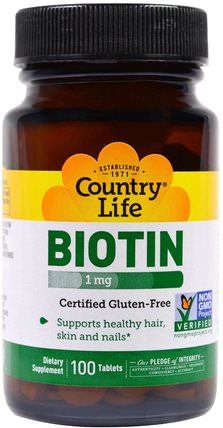 Biotin, 1 mg, 100 Tablets by Country Life, 維生素，生物素 HK 香港