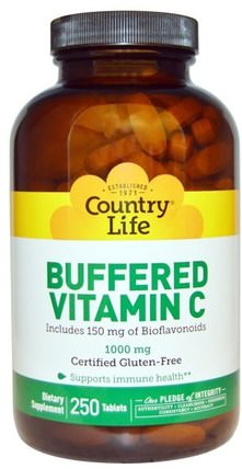 Buffered Vitamin C, 1000 mg, 250 Tablets by Country Life, 維生素，維生素C緩衝 HK 香港