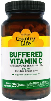 Buffered Vitamin C, 500 mg, 250 Tablets by Country Life, 維生素，維生素C緩衝 HK 香港