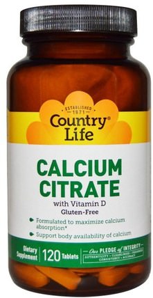 Calcium Citrate With Vitamin D, 120 Tablets by Country Life, 補品，礦物質，檸檬酸鈣 HK 香港