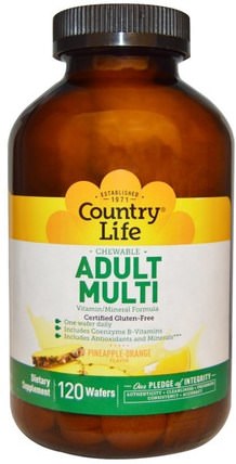 Adult Multi, Chewable, Pineapple-Orange Flavor, 120 Wafers by Country Life, 維生素，多種維生素 HK 香港