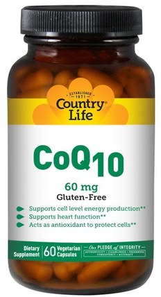 CoQ10, 60 mg, 60 Veggie Caps by Country Life, 補充劑，輔酶q10，coq10 60毫克 HK 香港