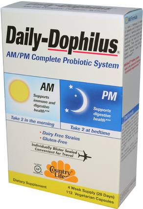 Daily-Dophilus, AM/PM Complete Probiotic System, 112 Veggie Caps by Country Life, 補充劑，益生菌 HK 香港
