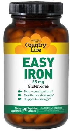 Easy Iron, 25 mg, 90 Veggie Caps by Country Life, 補品，礦物質，鐵 HK 香港