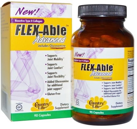 Flex Able Advanced, Includes Glucosamine, Bioactive Type II Collagen, 90 Capsules by Country Life, 補充劑，氨基葡萄糖 HK 香港