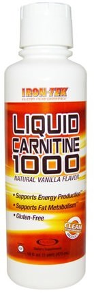 Iron Tek, Liquid Carnitine 1000, Natural Vanilla Flavor, 16 fl oz (473 ml) by Country Life, 補充劑，氨基酸，左旋肉鹼，左旋肉鹼液，運動，鐵tek麵筋免費 HK 香港