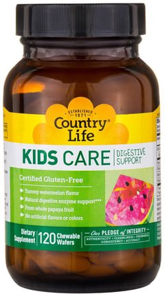 Kids Care Digestive Support, Watermelon, 120 Chewable Wafers by Country Life, 兒童的健康 HK 香港