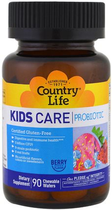 Kids Care Probiotic, Berry Flavor, 90 Chewable Wafers by Country Life, 補充劑，兒童益生菌 HK 香港