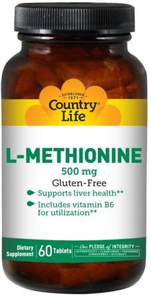 L-Methionine, 500 mg, 60 Tablets by Country Life, 補充劑，氨基酸，蛋氨酸 HK 香港