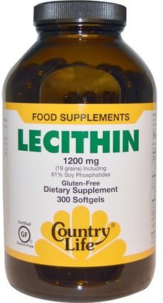 Lecithin, 1200 mg, 300 Softgels by Country Life, 補充劑，卵磷脂 HK 香港