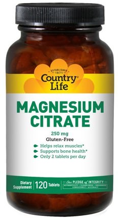 Magnesium Citrate, 250 mg, 120 Tablets by Country Life, 補充劑，礦物質，檸檬酸鎂 HK 香港