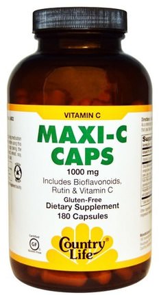 Maxi-C Caps, 1000 mg, 180 Capsules by Country Life, 維生素，維生素C生物類黃酮玫瑰果 HK 香港