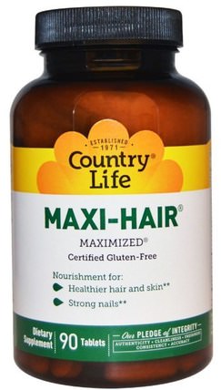 Maxi-Hair, 90 Tablets by Country Life, 健康，女性，頭髮補充劑，指甲補品，皮膚補充劑，沐浴，美容，頭髮稀疏和再生 HK 香港