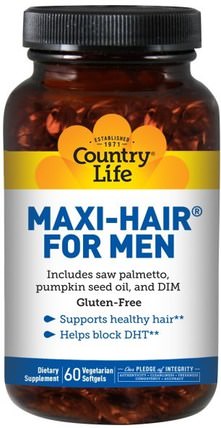 Maxi Hair for Men, 60 Softgels by Country Life, 健康，男士，女士，頭髮補充劑，指甲補品，皮膚補充劑 HK 香港