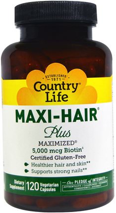 Maxi Hair Plus, 120 Veggie Caps by Country Life, 維生素，維生素B，生物素，健康，女性，皮膚 HK 香港