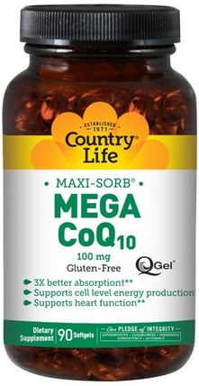 Maxi-Sorb, Mega CoQ10, 100 mg, 90 Softgels by Country Life, 補充劑，輔酶q10，coq10 HK 香港