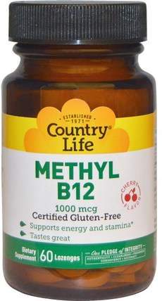 Methyl B12, Cherry Flavor, 1000 mcg, 60 Lozenges by Country Life, 維生素，維生素b12，維生素b12 - 甲基鈷胺素 HK 香港