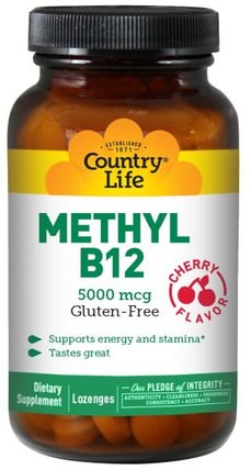 Methyl B12, Cherry Flavor, 5000 mcg, 60 Lozenges by Country Life, 維生素，維生素b，維生素b12，維生素b12 - 甲基鈷胺素 HK 香港