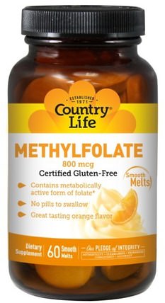 Methylfolate, Orange Flavor, 800 mcg, 60 Smooth Melts by Country Life, 維生素 HK 香港