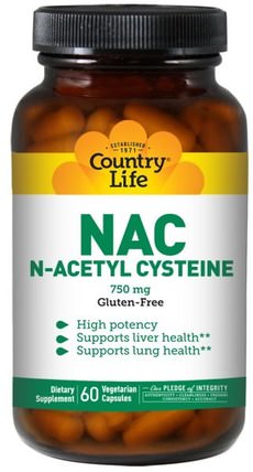 NAC, N-Acetyl Cysteine, 750 mg, 60 Veggie Caps by Country Life, 補充劑，氨基酸，nac（n乙酰半胱氨酸） HK 香港
