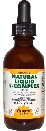 Natural Liquid E-Complex, 240 IU, 2 fl oz (59 ml) by Country Life, 維生素，維生素E液 HK 香港