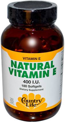 Natural Vitamin E, 400 IU, 180 Softgels by Country Life, 維生素，維生素e HK 香港