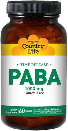 PABA, Time Release, 1000 mg, 60 Tablets by Country Life, 維生素，巴巴 HK 香港
