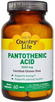 Pantothenic Acid, 1000 mg, 60 Tablets by Country Life, 維生素，維生素b5 - 泛酸 HK 香港