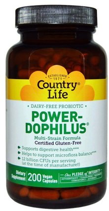 Power-Dophilus, 200 Vegan Caps by Country Life, 補充劑，益生菌 HK 香港