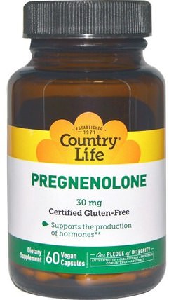 Pregnenolone, 30 mg, 60 Veggie Caps by Country Life, 補充劑，孕烯醇酮30毫克 HK 香港