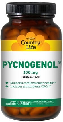 Pycnogenol, 100 mg, 30 Veggie Caps by Country Life, 補充劑，碧蘿芷 HK 香港