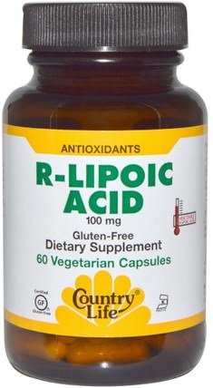 R-Lipoic Acid, 100 mg, 60 Veggie Caps by Country Life, 補充劑，抗氧化劑，α硫辛酸，α硫辛酸100毫克 HK 香港