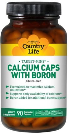 Target-Mins, Calcium Caps with Boron, 90 Veggie Caps by Country Life, 補充劑，礦物質，硼 HK 香港