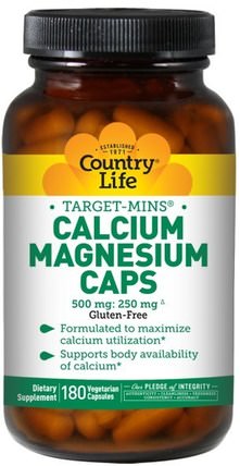 Target-Mins, Calcium Magnesium Caps, 180 Veggie Caps by Country Life, 補品，礦物質 HK 香港