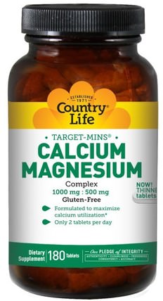 Target-Mins, Calcium-Magnesium Complex, 180 Tablets by Country Life, 補充劑，礦物質，鈣和鎂 HK 香港