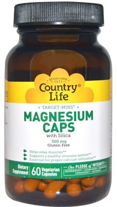 Target-Mins, Magnesium Caps, 300 mg, 60 Vegetarian Capsules by Country Life, 補品，礦物質，鎂 HK 香港