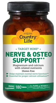 Target-Mins, Nerve & Osteo Support, 180 Tablets by Country Life, 健康，女性，骨質疏鬆症 HK 香港