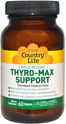 Thyro-Max Support, 60 Tablets by Country Life, 健康，甲狀腺，補品，礦物質，碘 HK 香港