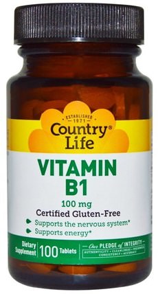 Vitamin B1, 100 mg, 100 Tablets by Country Life, 維生素，維生素b1 - 硫胺素 HK 香港