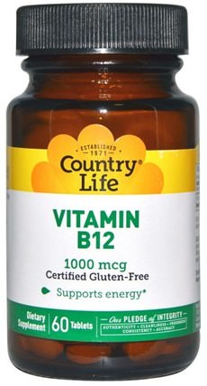 Vitamin B12, 1000 mcg, 60 Tablets by Country Life, 維生素，維生素b12，維生素b12 - cyanocobalamin HK 香港